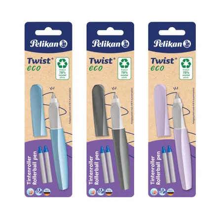 Pelikan Twist® eco Tintenroller für Rechts- und Linkshänder, 1 Stück, 3-fach sortiert.