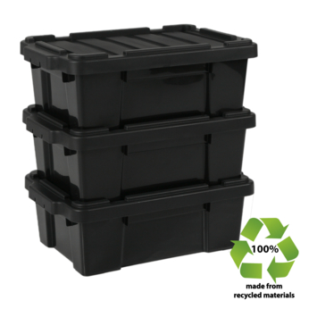 Iris Powerbox Robuust Opbergbox - 25L - 100% Recycled Kunststof - Zwart - Set van 3