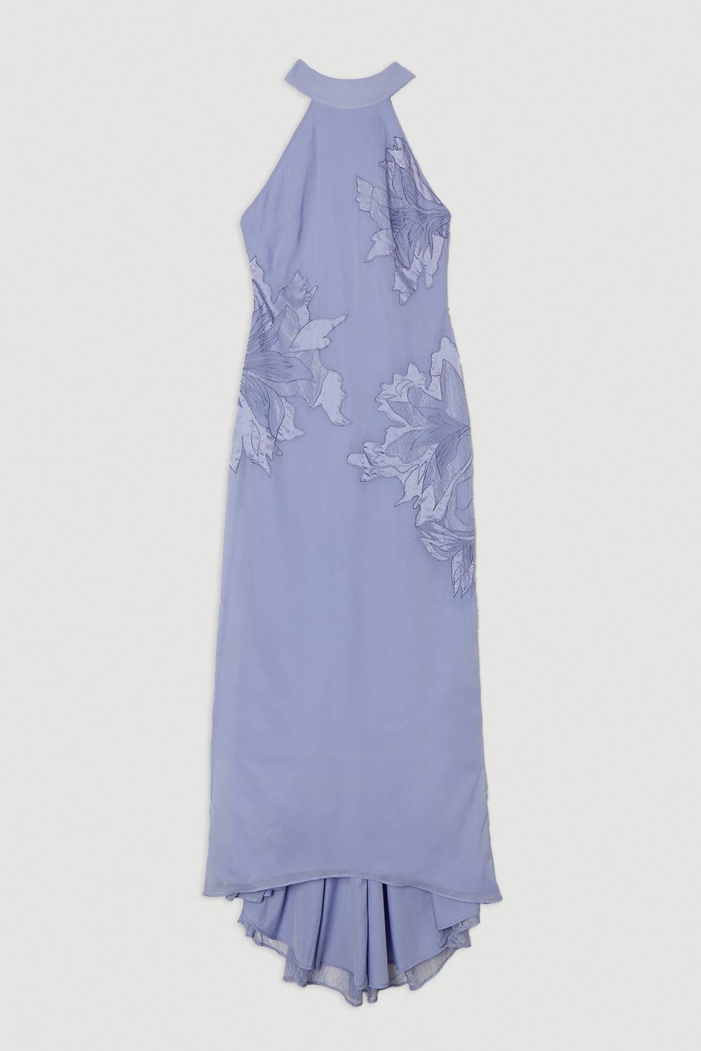 KarenMillen Petite robe maxi en georgette tissée, appliquée et en dentelle à col halterneck