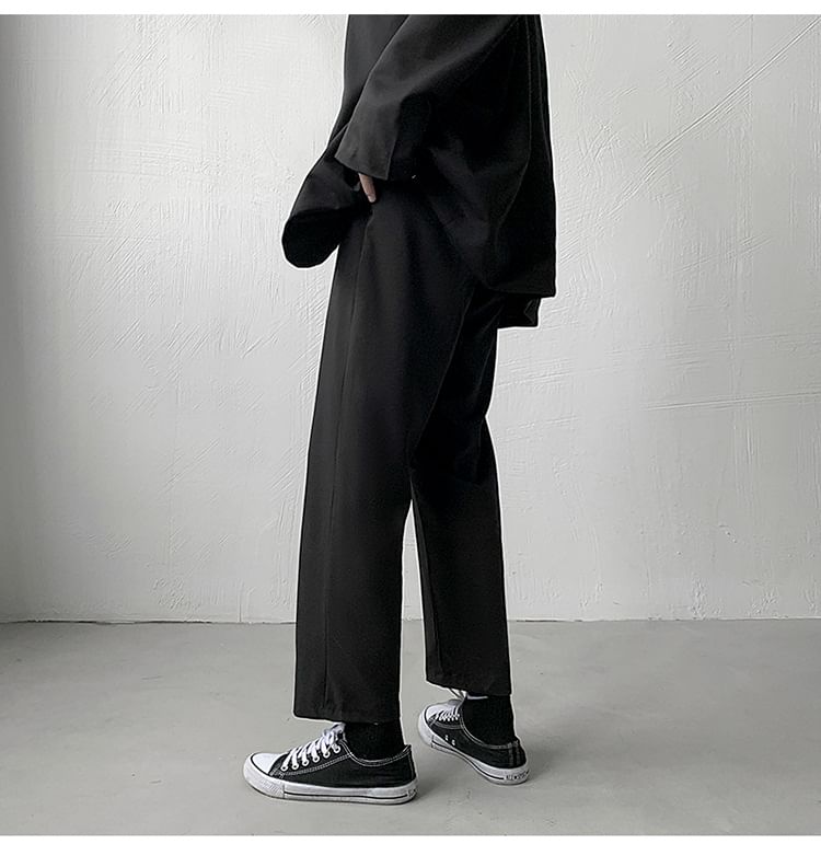 Sinlarity - Mid Rise Plain Cropped Straight Leg Dress Pants
