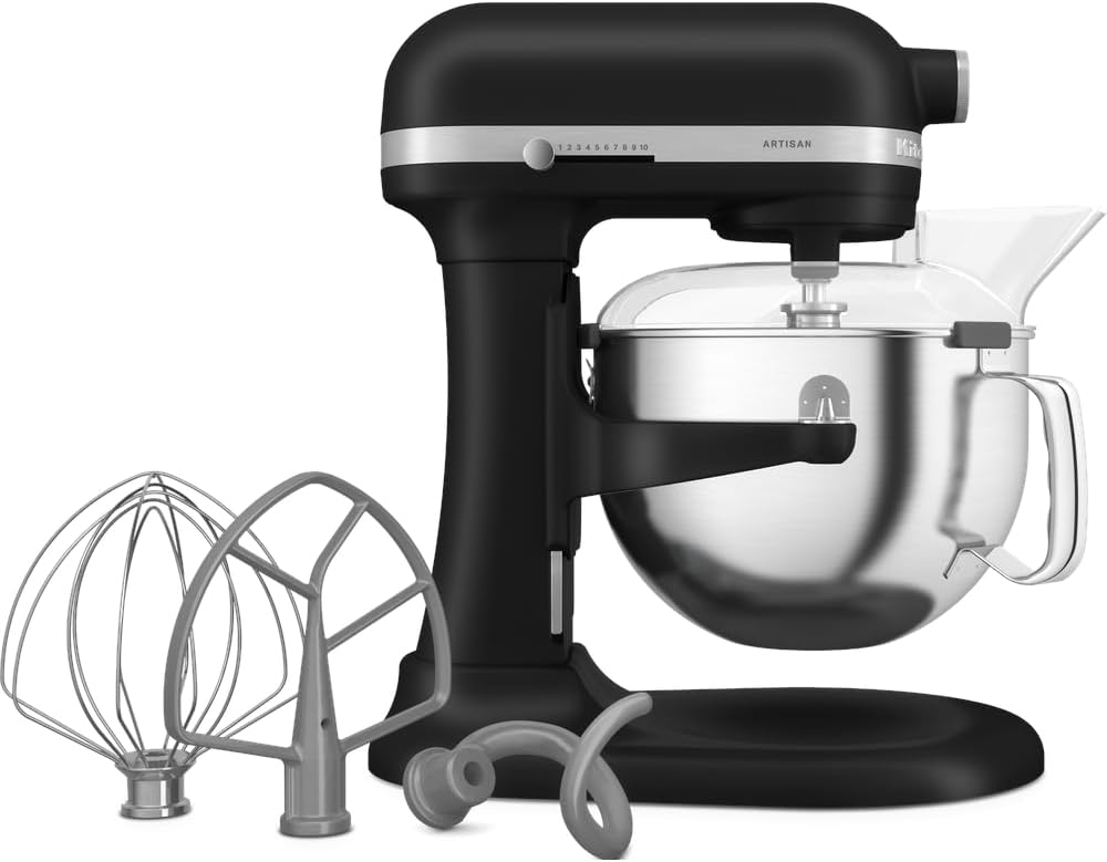 KitchenAid Küchenmaschine - Artisan - Multifunktionaler Küchenroboter mit Schüsselheber - Mit 5 Zubehörteilen - 5,6L - Matt schwarz