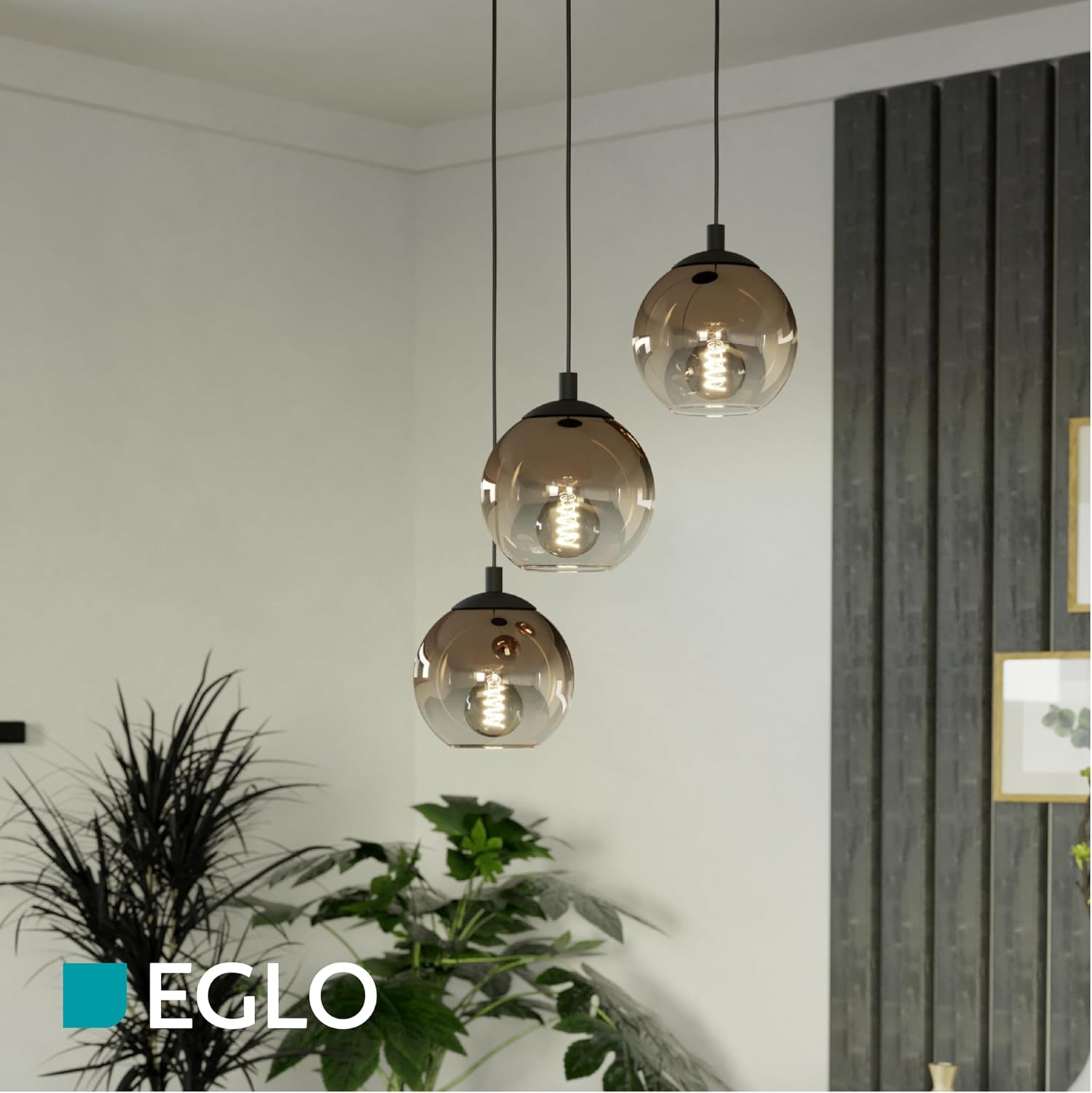 EGLO Cluster Hängelampe Ariscani 1, 3-flammige Pendelleuchte Esstisch, Hängeleuchte Treppenhaus aus Metall in schwarz und Glas in Kupfer, Esszimmerlampe hängend, E27 Fassung, Ø 42,5 cm