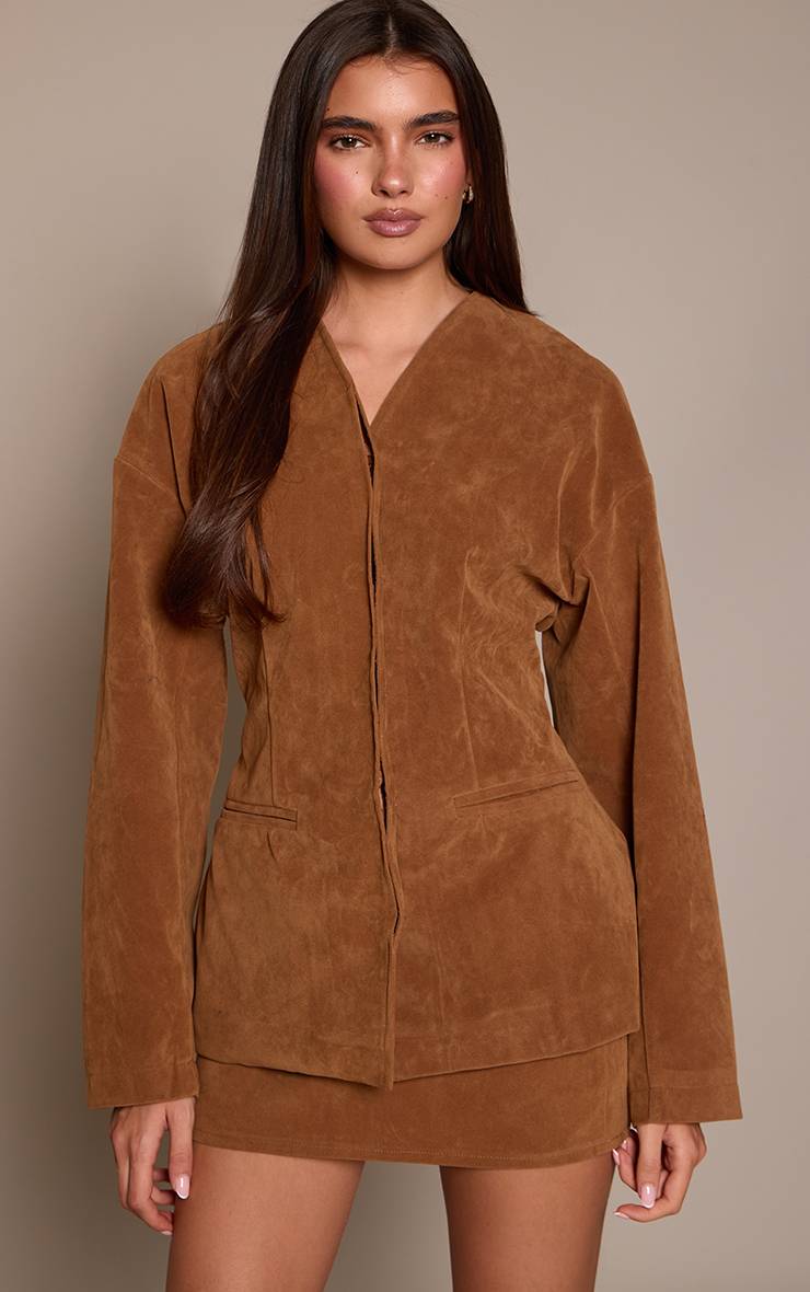 Deep Taupe Ensemble Coordonné Jupe Mini En Daim