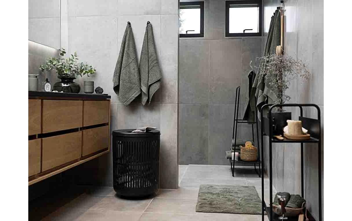 Badteppich Tiles 50 x 80 cm, Olive GreenRutschfester Duschteppich aus 100% Baumwolle