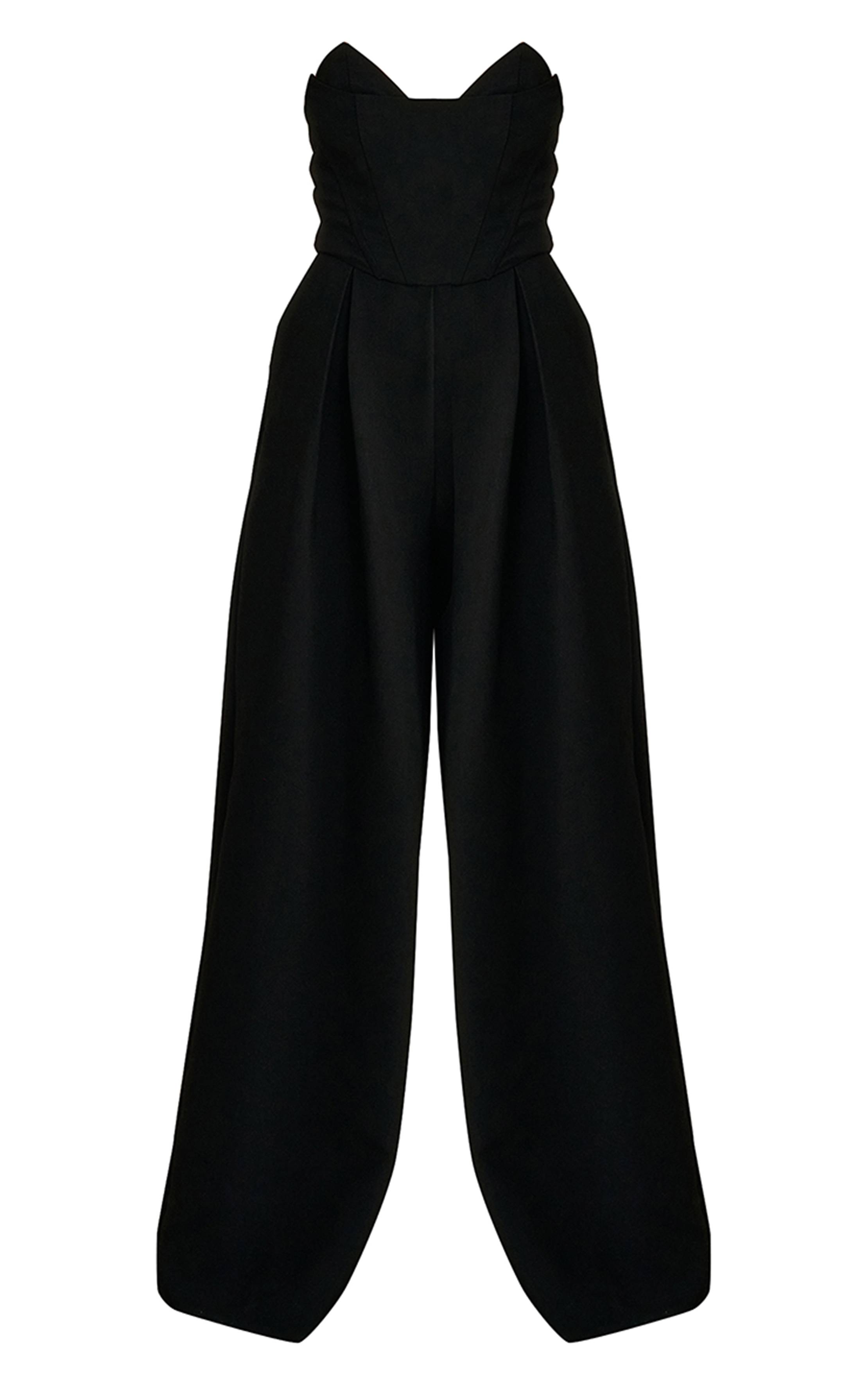 Noir Combinaison Pantalon Large Ajustée PLT Label Avec Détail Bustier Corset