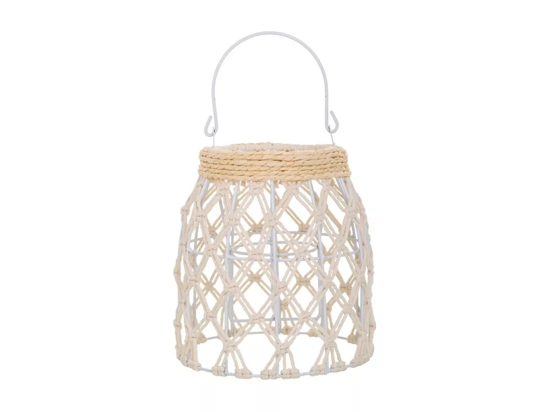 Lanterne en coton tressé et fibre naturelle blanche d13x20h