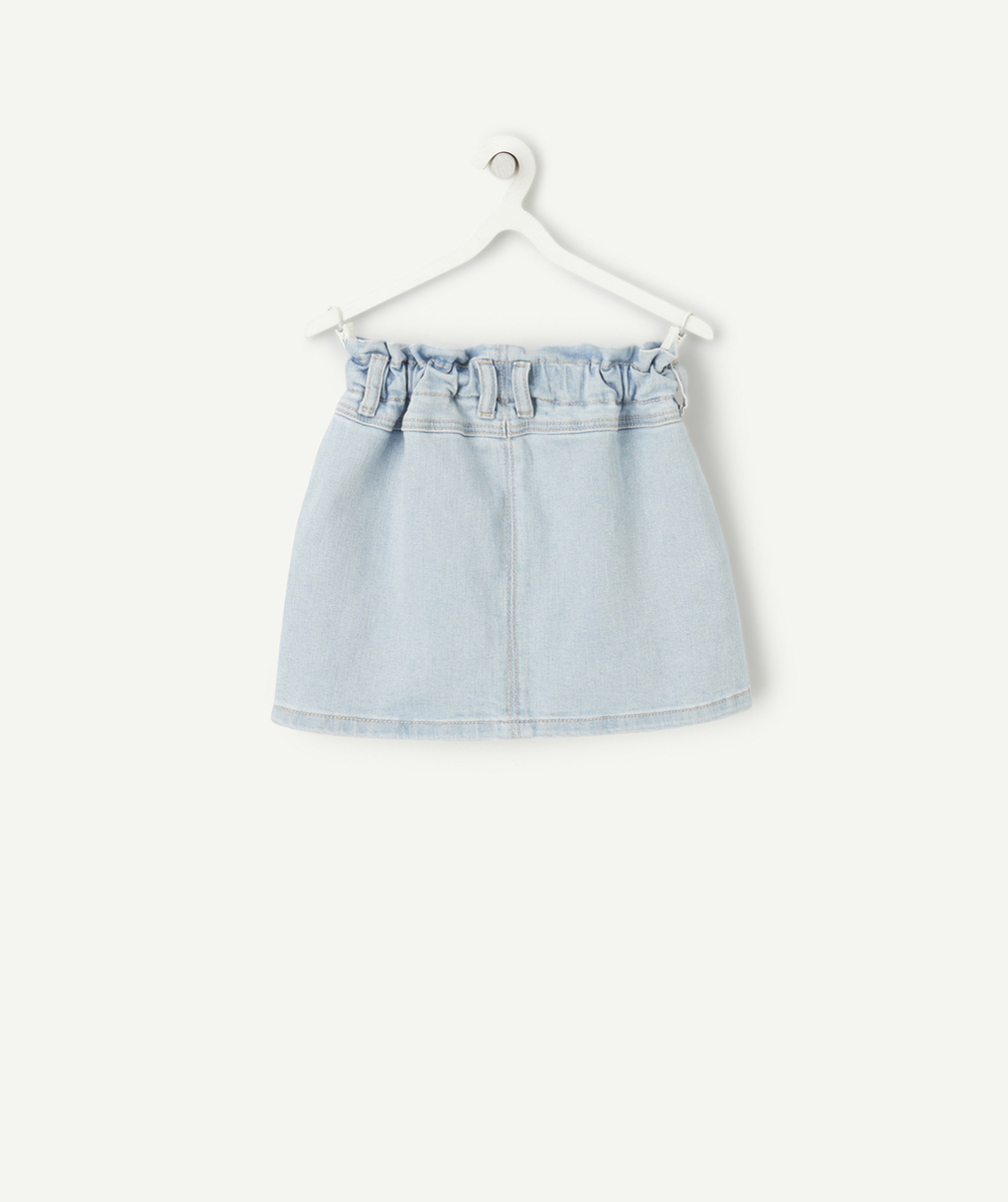 jupe droite fille en denim bleu ciel low impact avec boutons bois doré