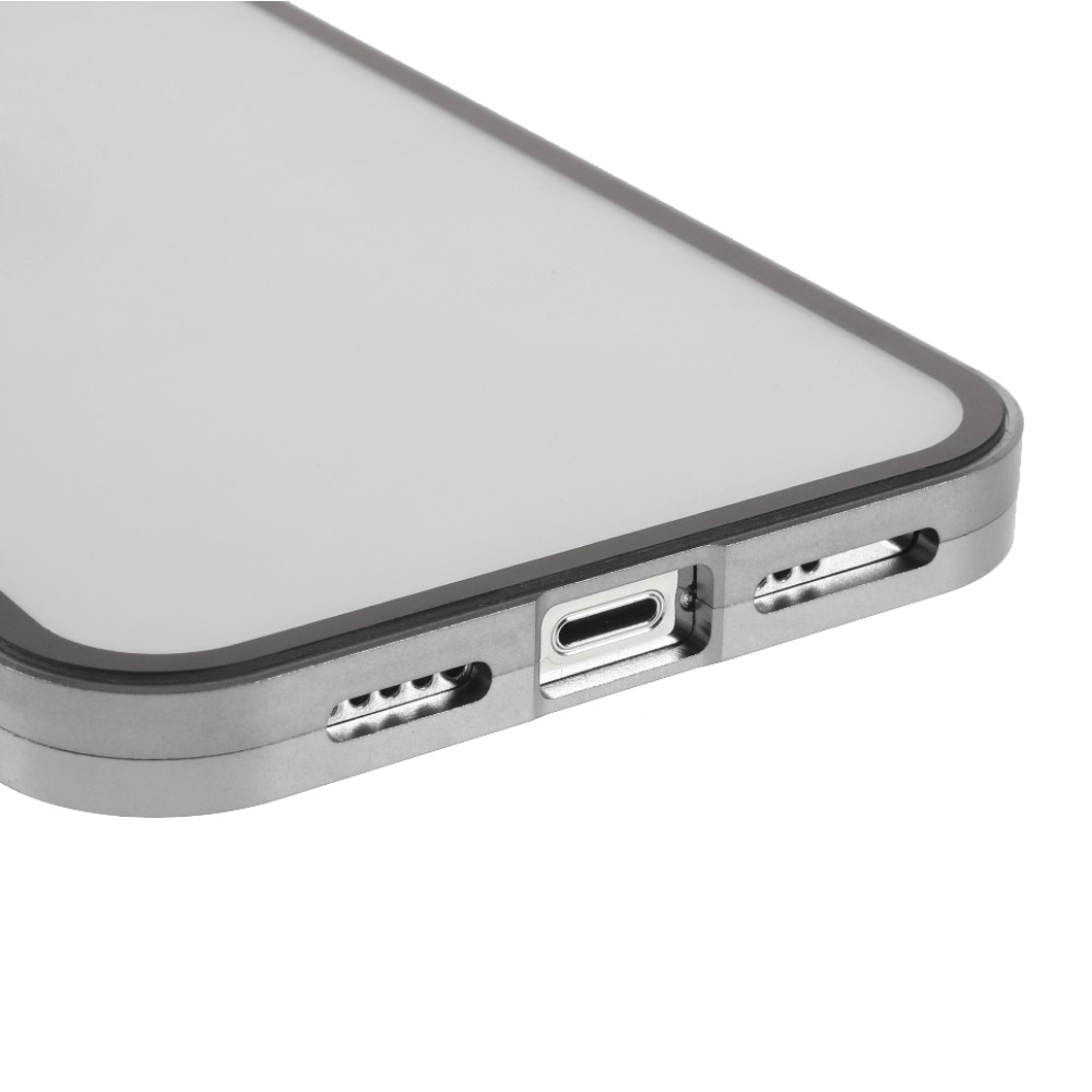 iPhone 13 Pro Magnetische Alu Schutzhülle mit Panzer Glas Backcover   Displayschutz (Magnet-Technologie) - Silber