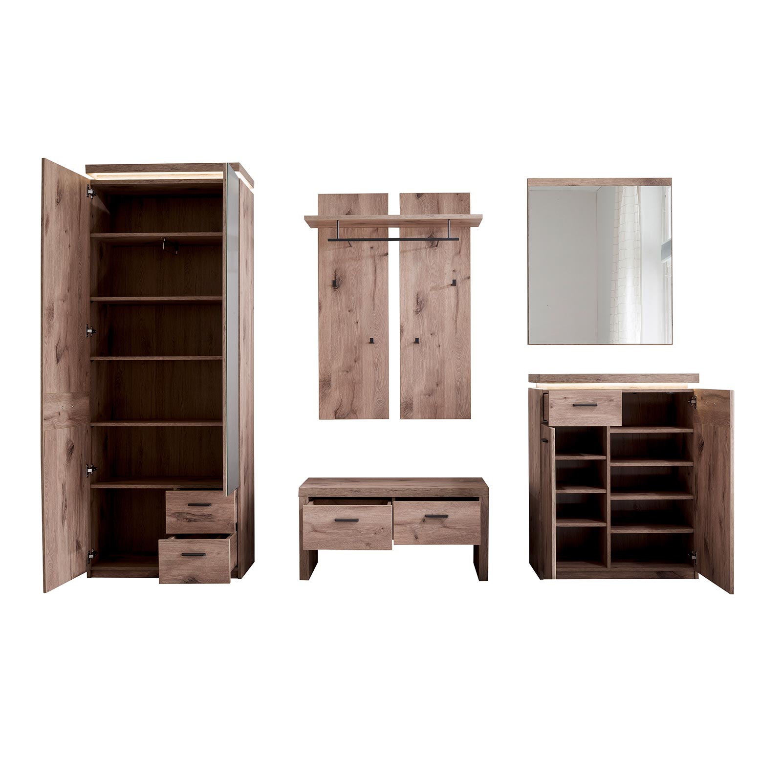 Garderobenschrank - Viking Oak - LED-Beleuchtung - 198 cm