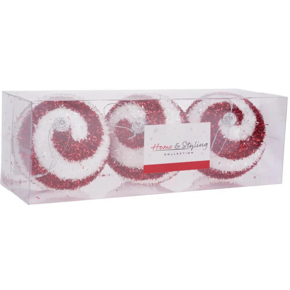 Home & Styling Kerstballen - 3x - rood / wit - kunststof - 10 cm