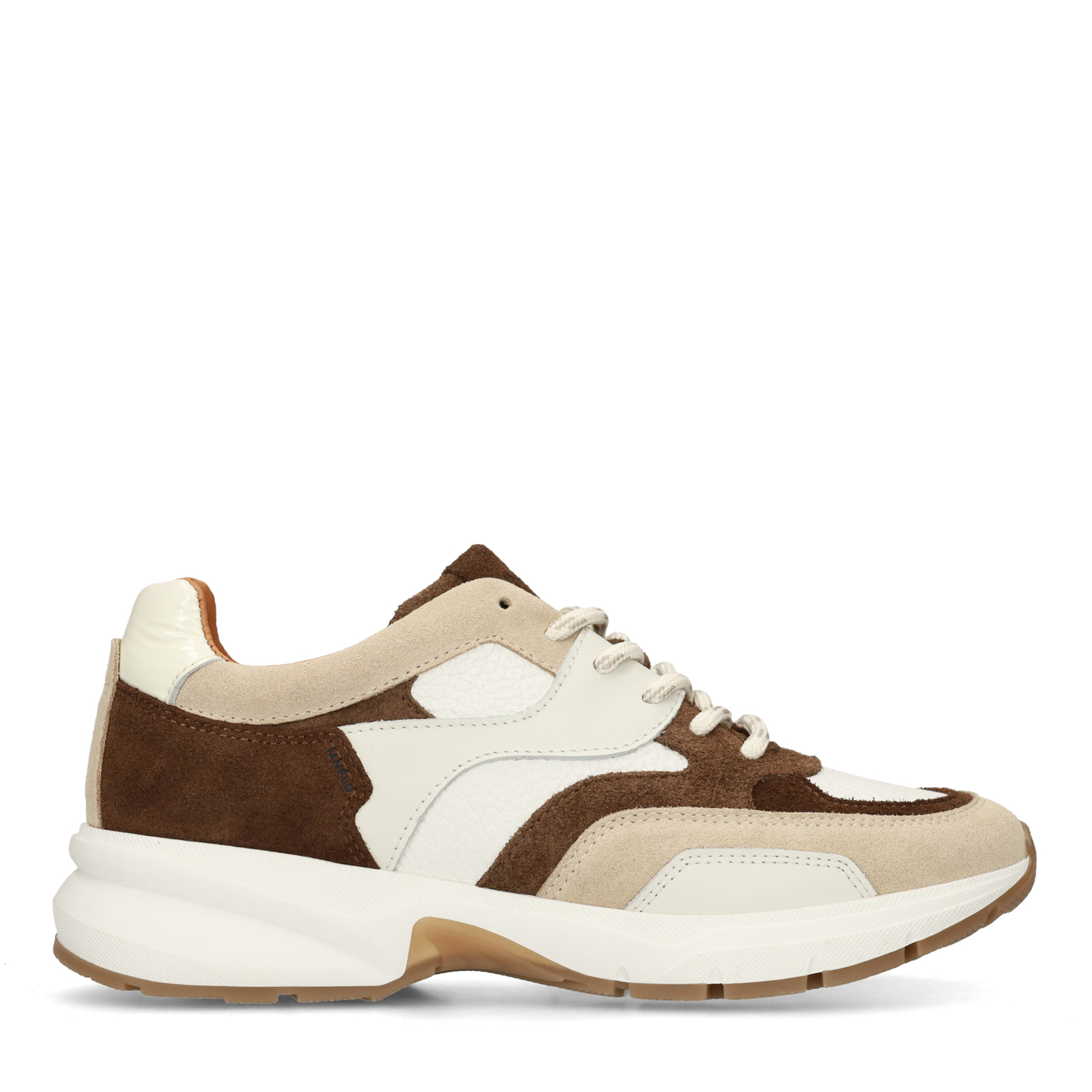 Beige leren sneakers met multicolor suède details