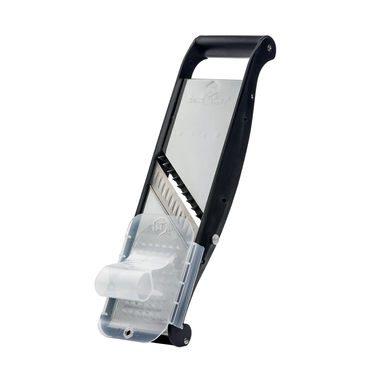 Mandoline inox Compact-PRO BASALTE avec poussoir ergonomique - 2 peign