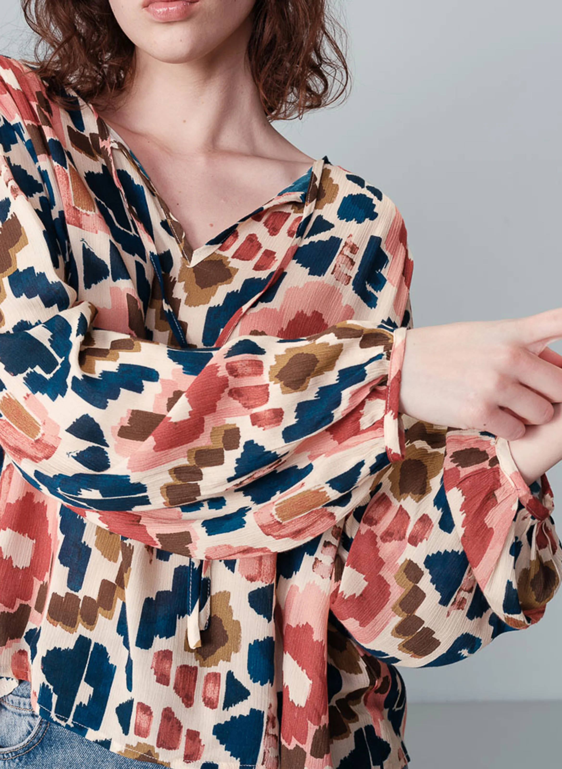 NOLENE - Blouse col rond imprimée | Beige