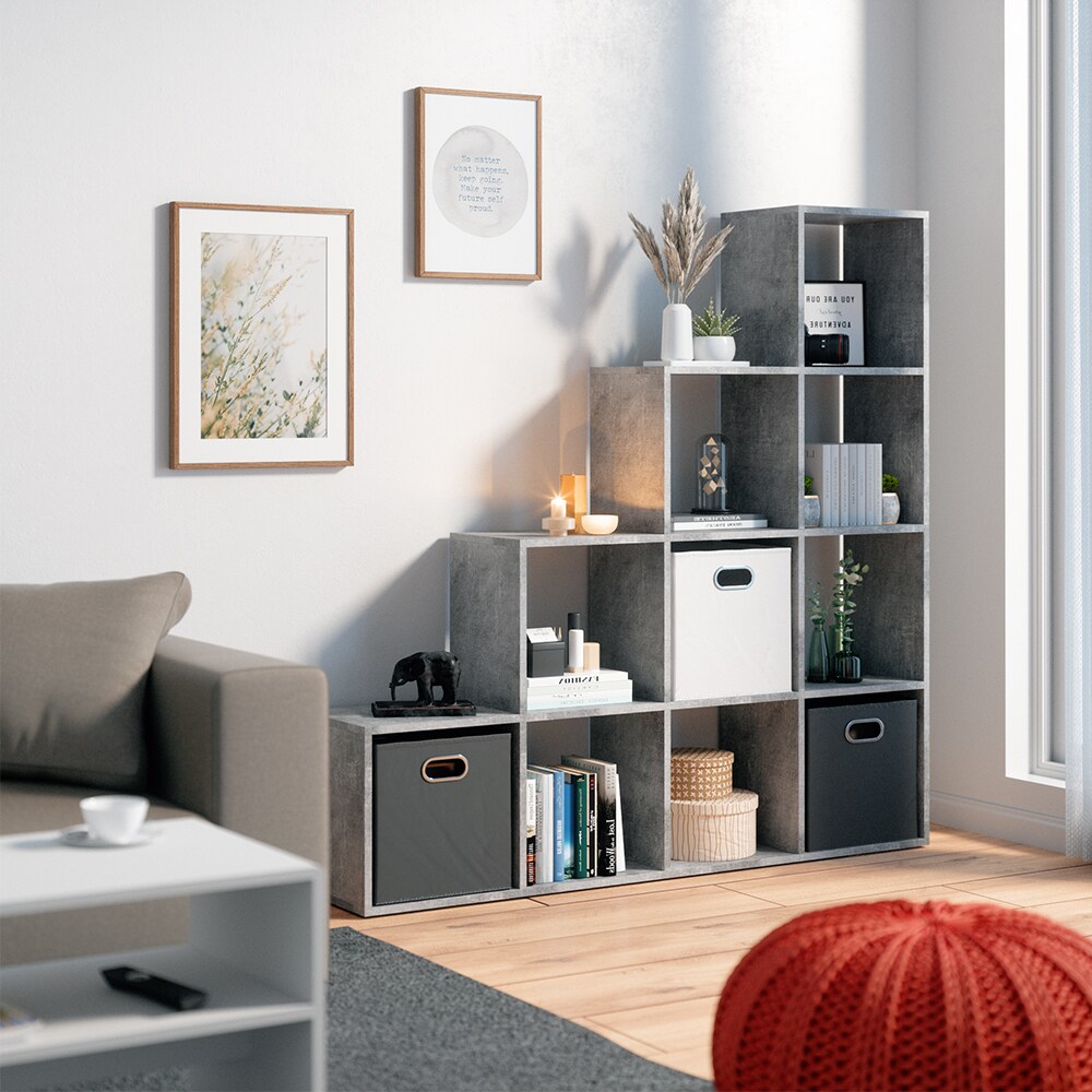 VICCO Treppenregal 10 Fächer Grau Beton - Raumteiler Stufenregal Bücherregal