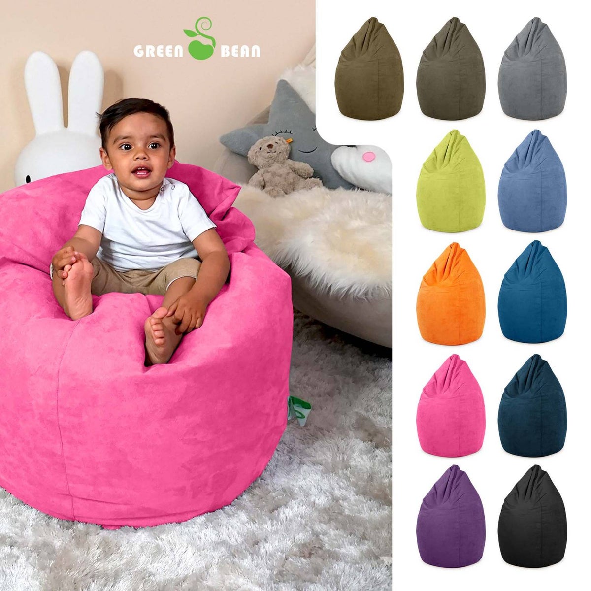 Green Bean Zitzak met rugleuning 60x60x90cm - Binnenzitkussen 220L vulling, comfortabel, wasbaar - Zitzak vloerkussen, loungestoel, voetenbank - roze