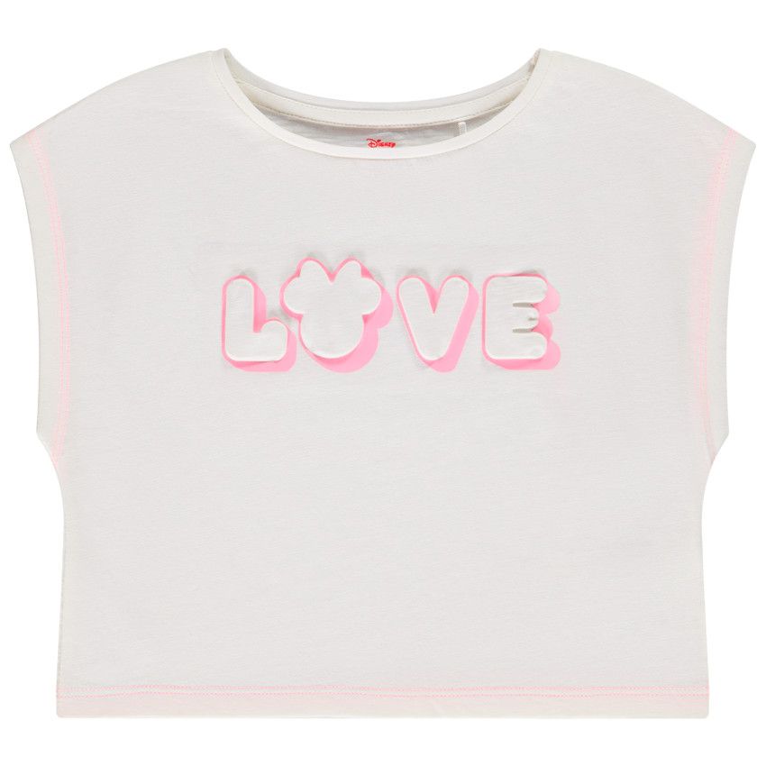 Crop-top en jersey avec puff print effet 3D Minnie Disney pour fille - Ecru
