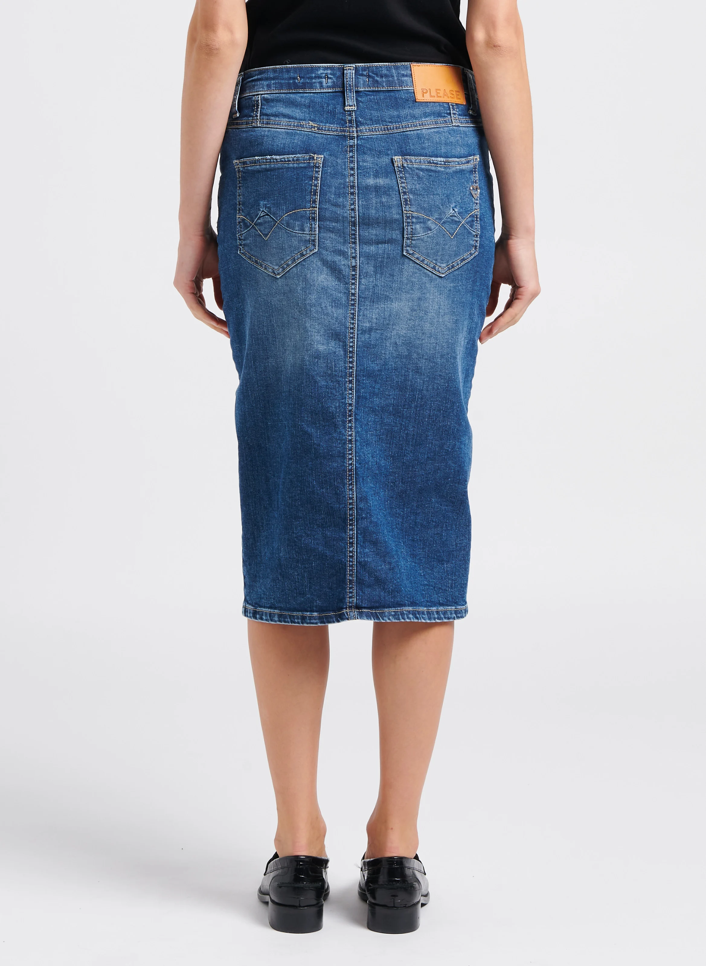 Jupe midi jean fendu à l'avant en coton| Bleu