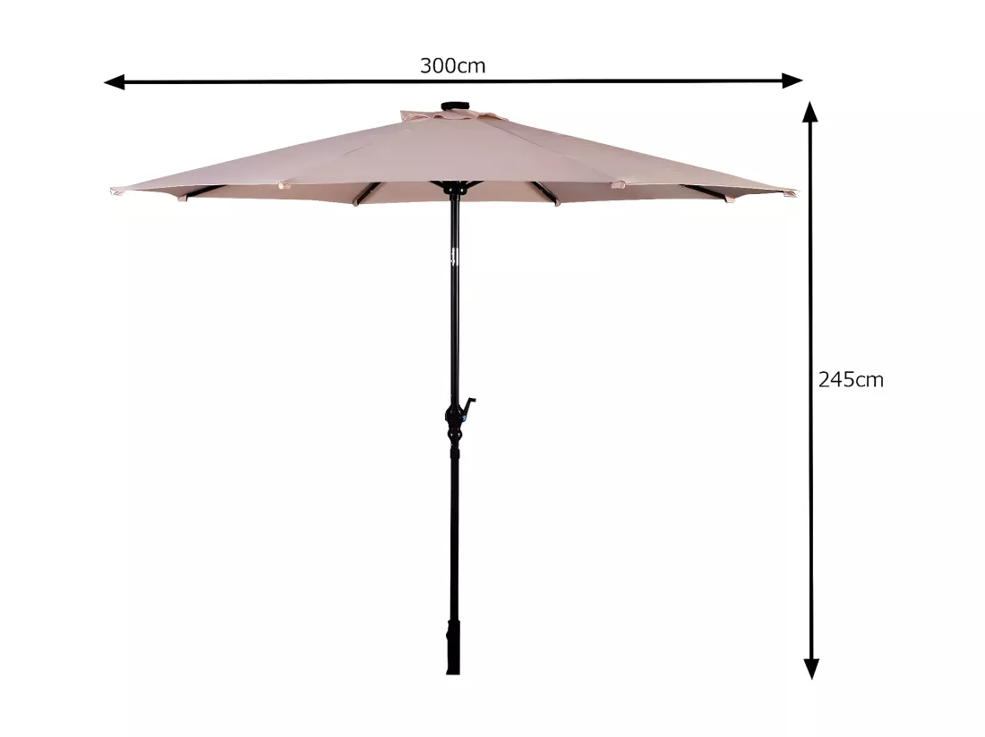 Parasol de Jardin Dia 300 CM/Parasol Déporté et Inclinable de Jardin avec 24 LED Beige