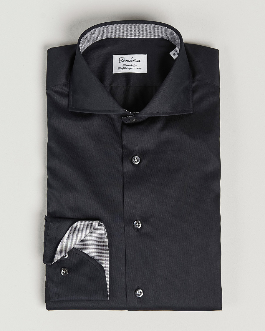 Stenströms Fitted Body Contrast Shirt Black