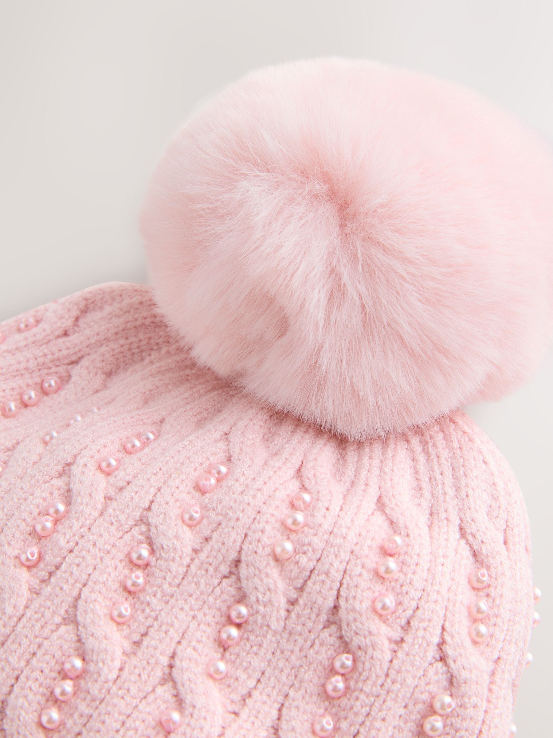 Baker by Ted Baker - Set van roze gebreide muts met pompon en handschoenen voor meisjes