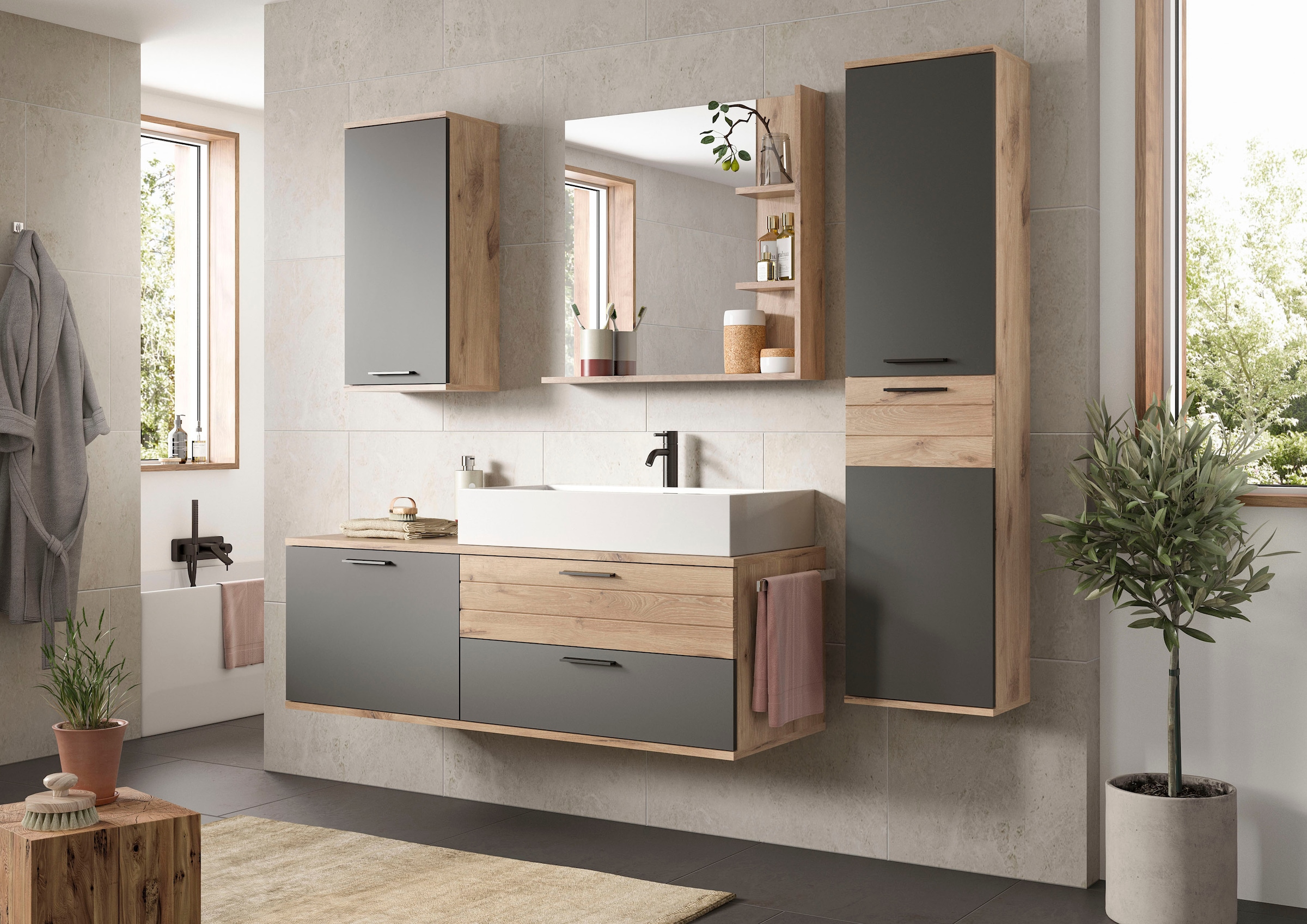 INOSIGN Midischrank »Riga, Breite 37 cm, 2 Türen, 2 Einlegeböden, 1 Konstruktionsboden« Türanschlag wechselbar, Badmöbel, Badschrank, Schrank,Bad, Hochschrank