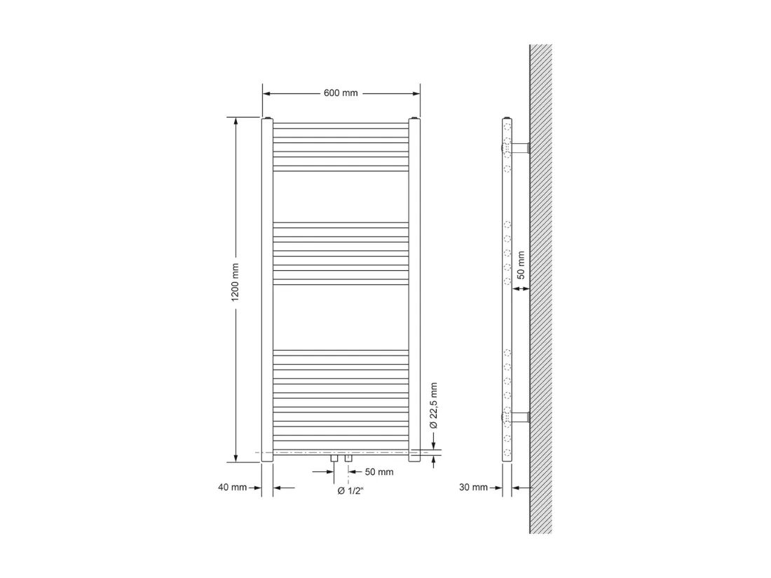 Radiateur Design Sahara Non Electrique, 600 x 1200 mm, Blanc, Connexion Central