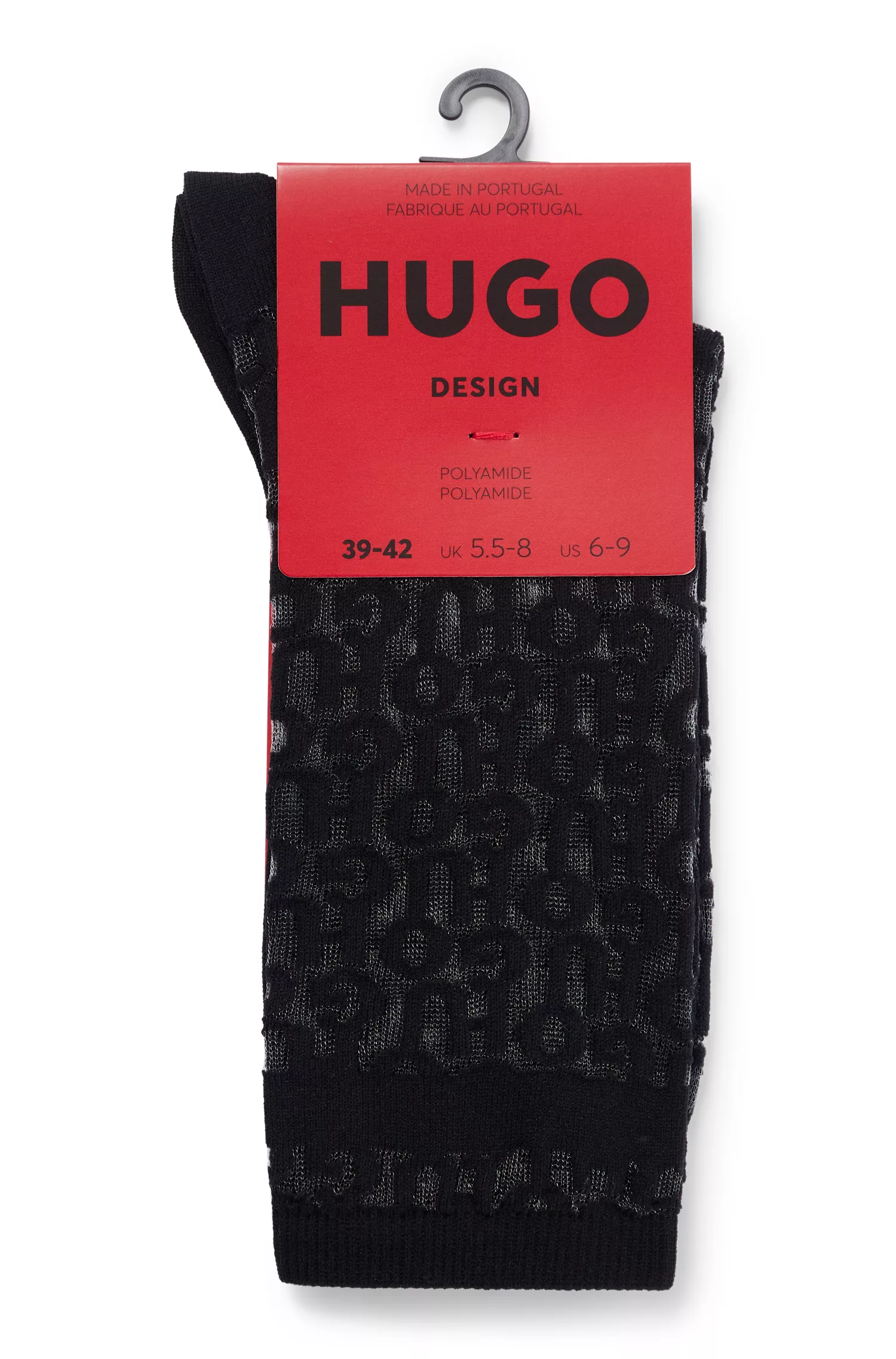 Meias HUGO vermelhas de comprimento regular com estampa de monograma e detalhes lisos.