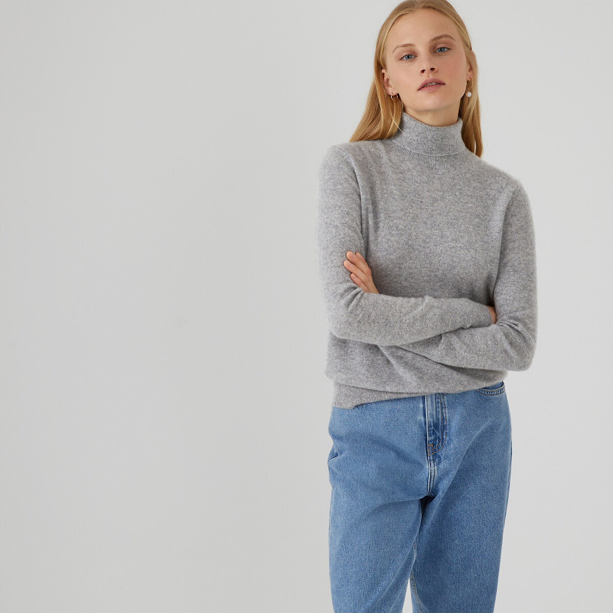 COLEÇÕES LA REDOUTE<br>Suéter de gola alta em malha fina de cashmere