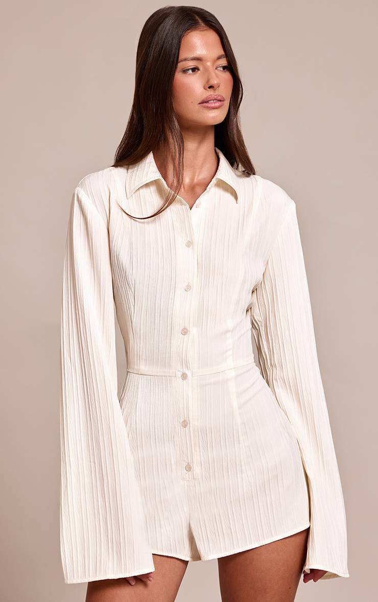 Crème Combinaison-short Texturée Boutonnée