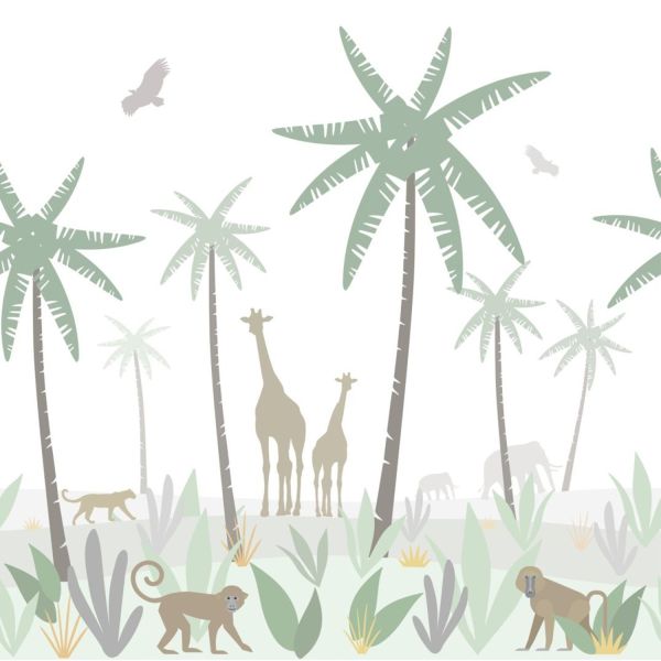 Estahome Jungle Dieren Fotobehang  - 2 x 2,79 m - Groen / Grijs / Bruin