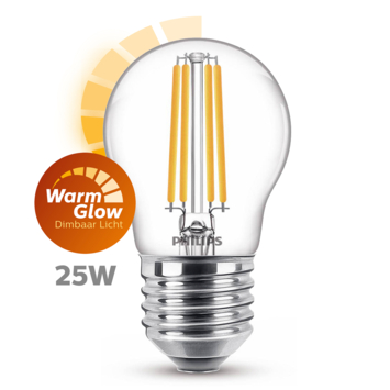 Philips LED kogel E27 25W filament helder warmglow dimbaar