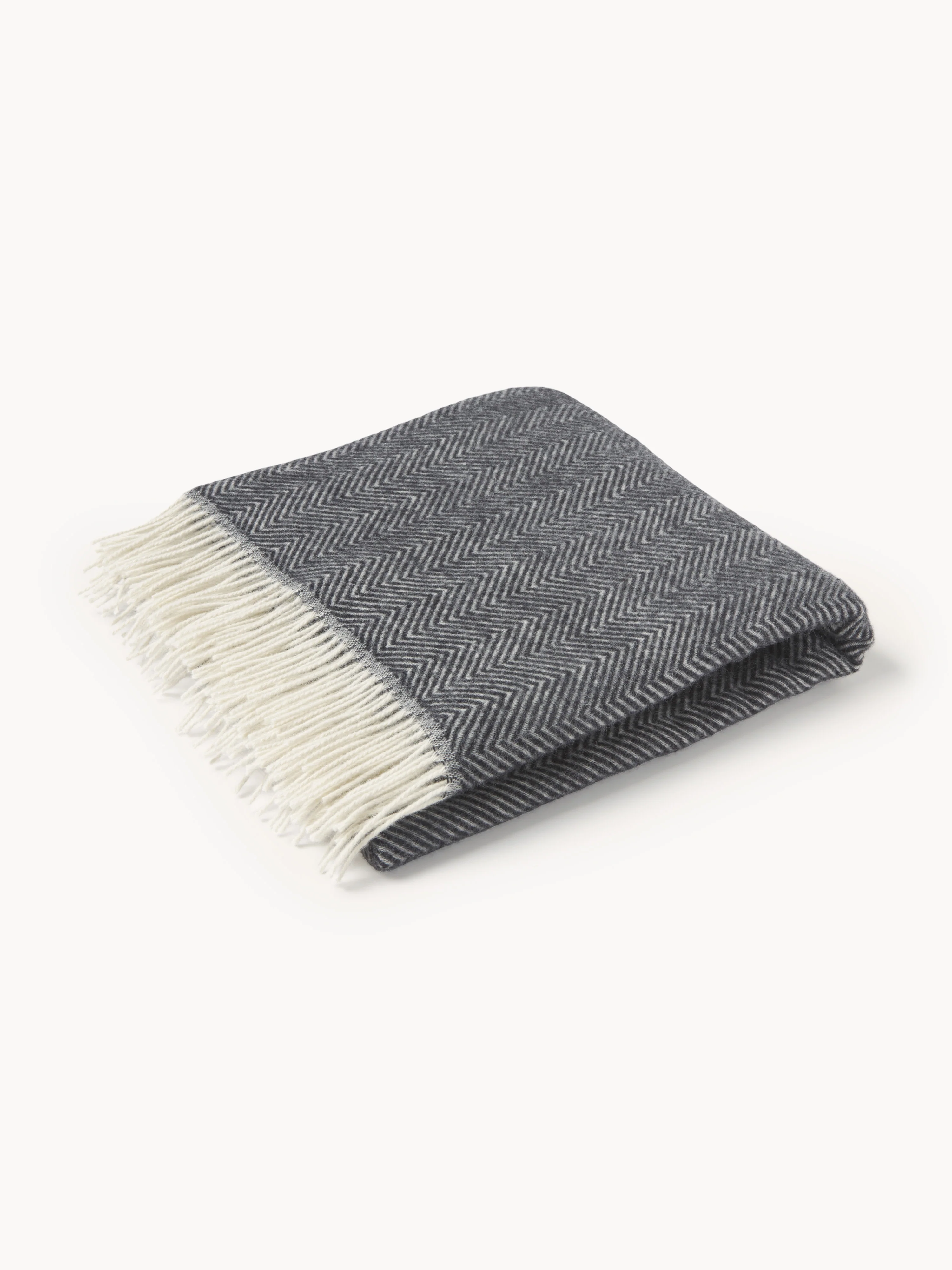 Wollen plaid Tyrol met visgraatpatroon en franjes