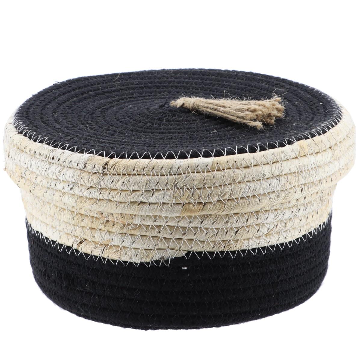 PANIER ROND COUVERCLE COTON MAIS 21X11CM NATUREL NOIR