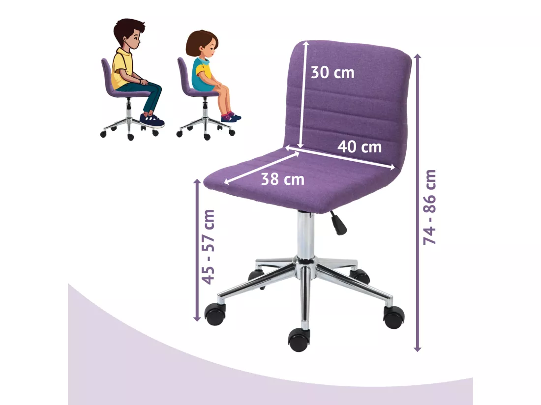 SVITA LINUS chaise de bureau chaise pivotante pour enfant chaise de bureau chambre d'enfant housse en tissu violet