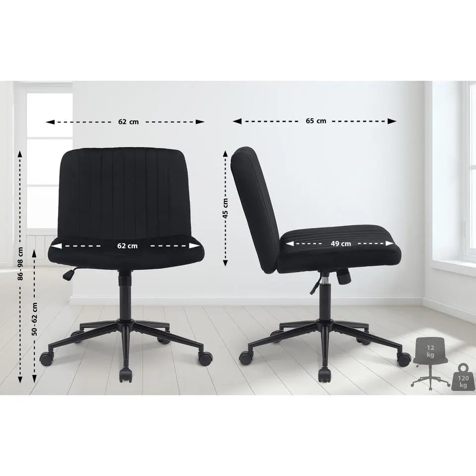 CLP Bureaustoel Kingman zwart Frame - Fluweel - zwart