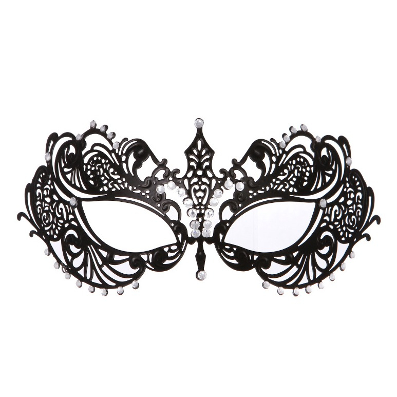 Venezianische Maske Fasnacht Halbmaske Kostüm Zubehör Metallic Motto Party Accessoire Halloween Foto Requisite mit Strassteine - Schwarz