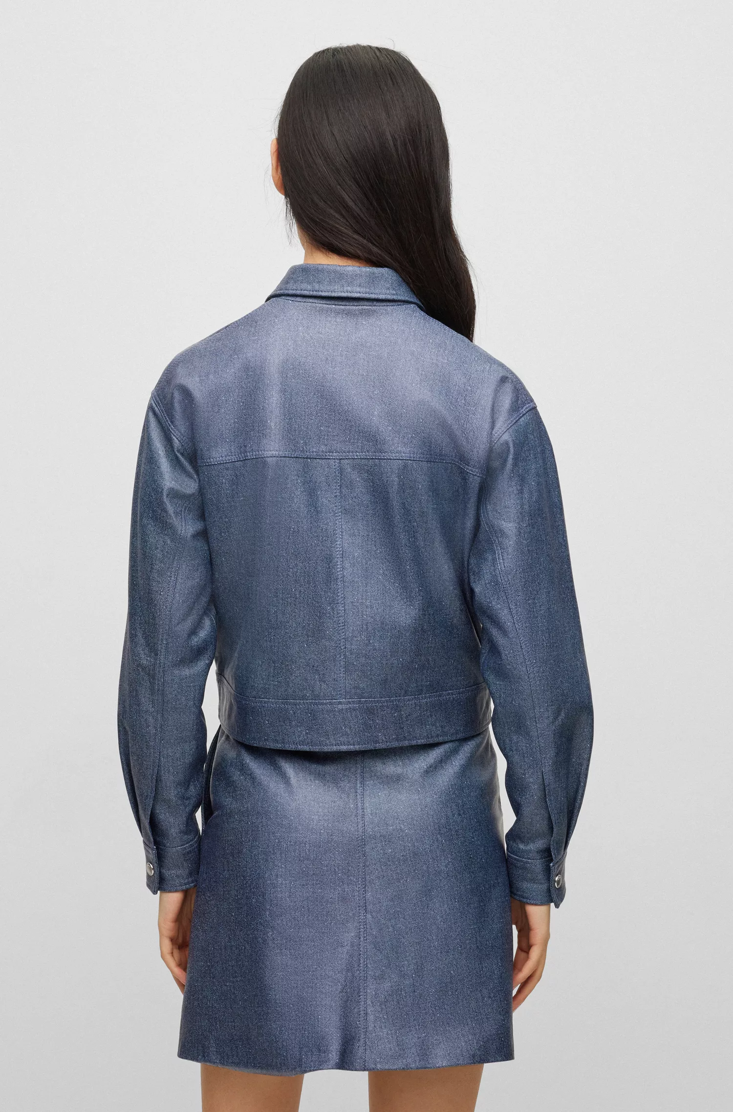 Jaqueta BOSS de couro preto com estampa jeans