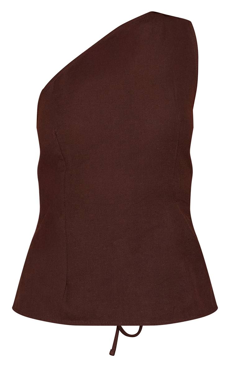 Chocolat Haut Co-ord En Coton Une Épaule Dos Ouvert