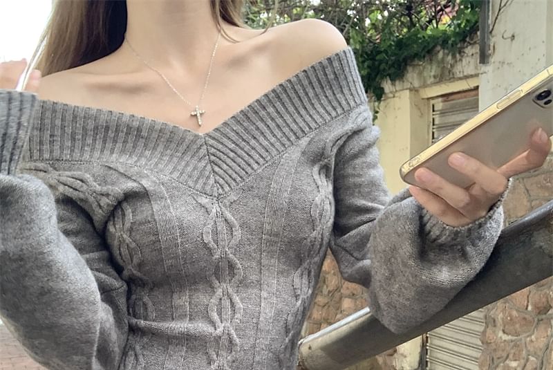 Beem - Off-Shoulder Effen Kabeltrui