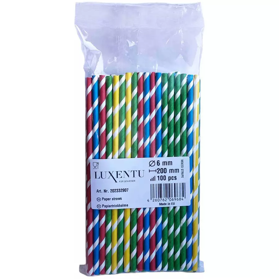 Luxentu Papier-Trinkhalme gestreift 20 cm 100er Set bunt