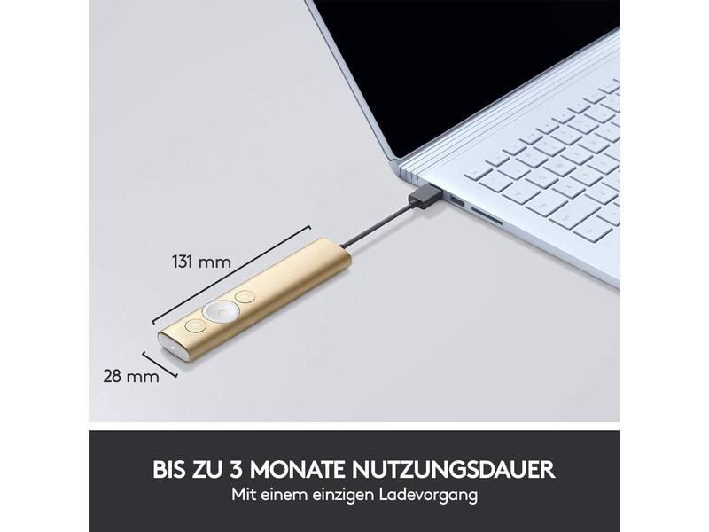 Logitech Presenter Spotlight Gold Innovative Presenterlösung im minimalistischen Design mit digitalem Laserpointer und 30m Reichweite
