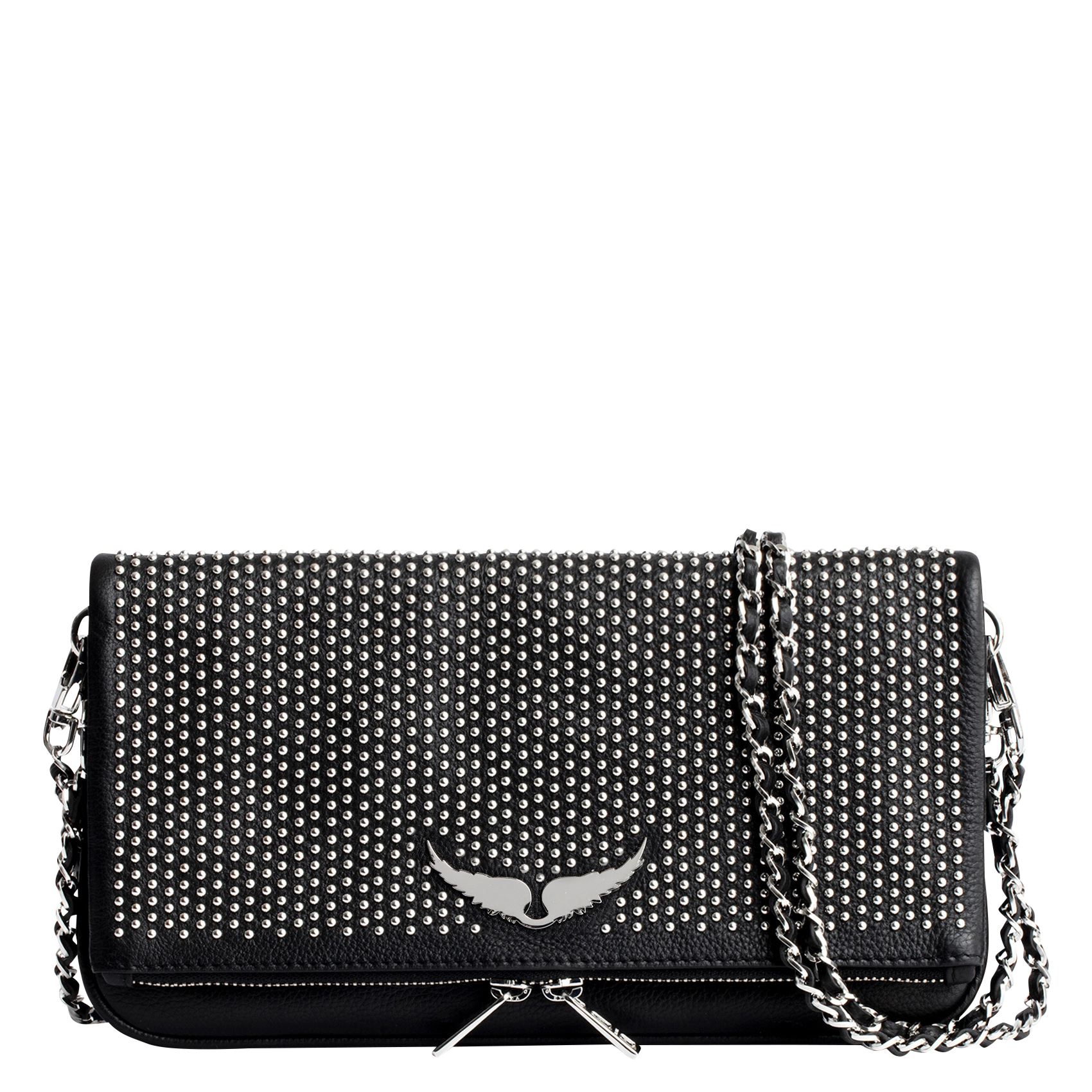 ROCK - Pochette à clous plumetis en cuir grainé| Noir