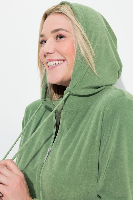 Bademantel, 2-Wege-Zipper, Kapuze, Frottee