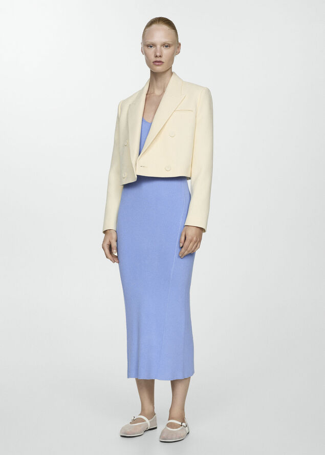 MANGO Knit strapless dress Lt-pastel blue