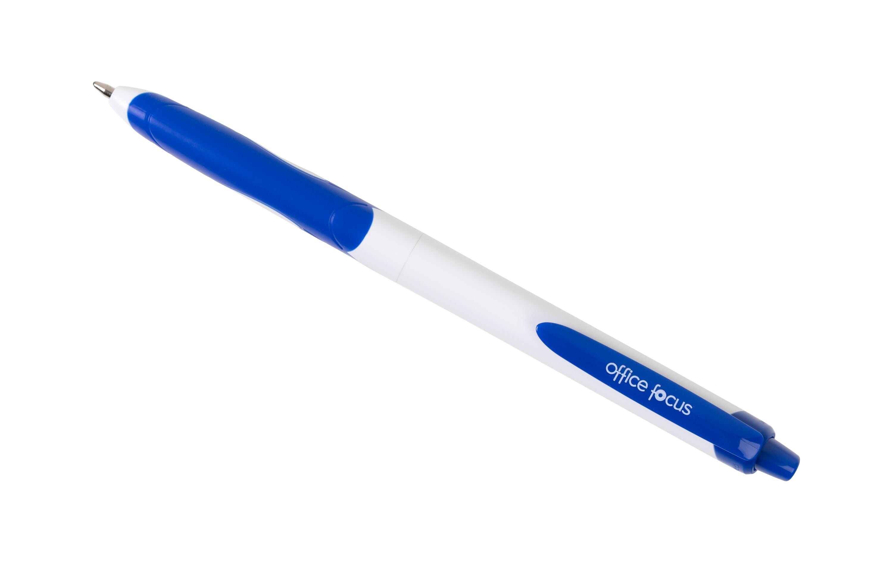 Kugelschreiber Office Focus 1 mm Mine, Blau, 12 StückDruckkugelschreiber mit Clip und weichem Griff