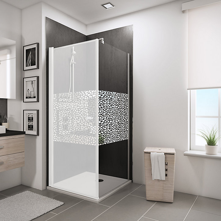 Paroi latérale fixe pour porte de douche pivotante 90 cm NewStyle Schulte, verre transparent anticalcaire Galets chromés