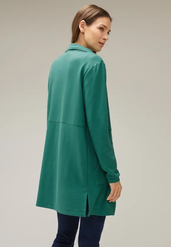 Lange Sweatjacke mit Zipper - lagoon green
