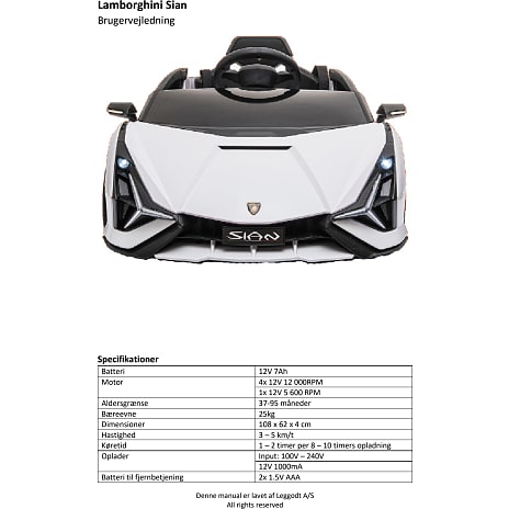 Lamborghini Sian elektrisk bil 12 V