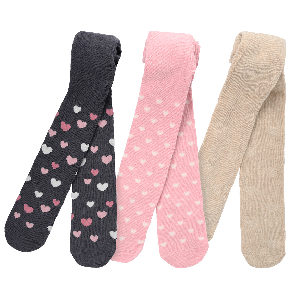Topomini 3 Newborn Strumpfhosen mit Herzen dunkelgrau / beige / rosa