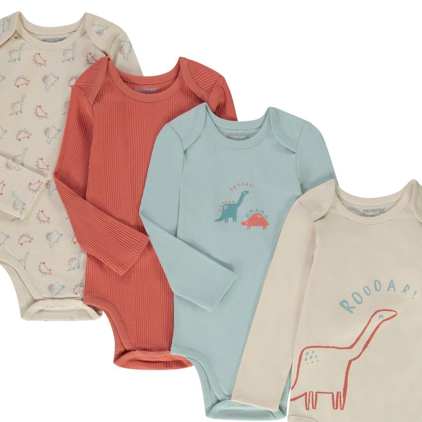 Lot de 7 bodies manches longues dinosaures pour bébé garçon - Vert